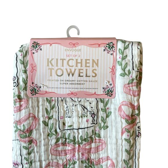 ENVOGUE Kitchen Dish Drying Mat & Towel Set of 4 Dogs & Pink Bows NEW - Picture 5 of 16